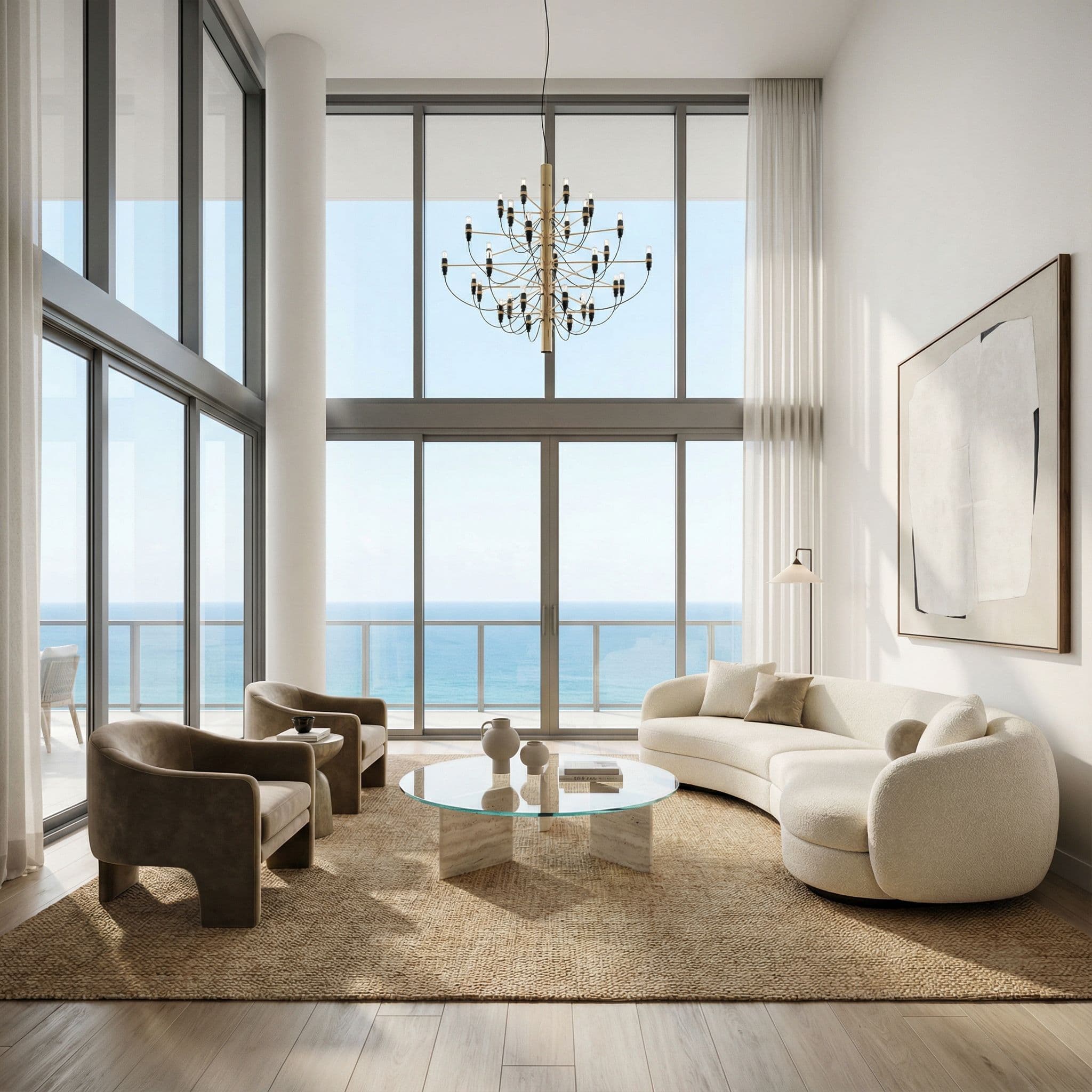 Modern living room with ocean view