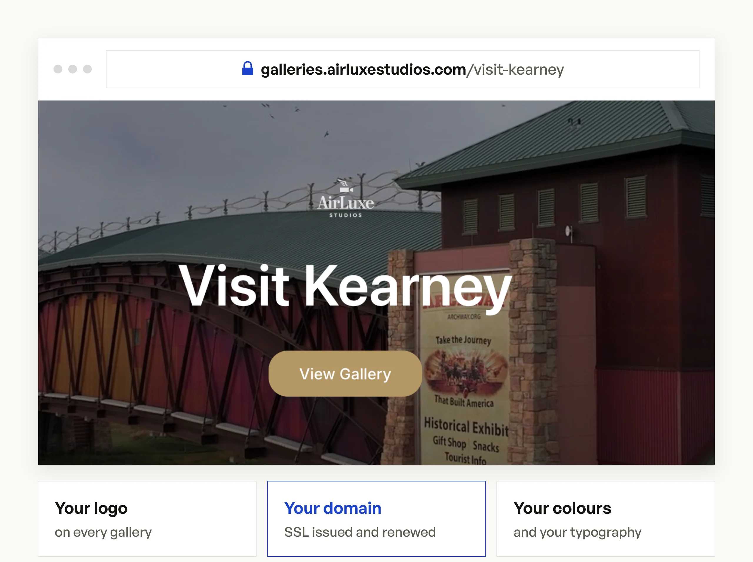 A gallery served from the studio's own domain, with the studio logo over its cover photograph